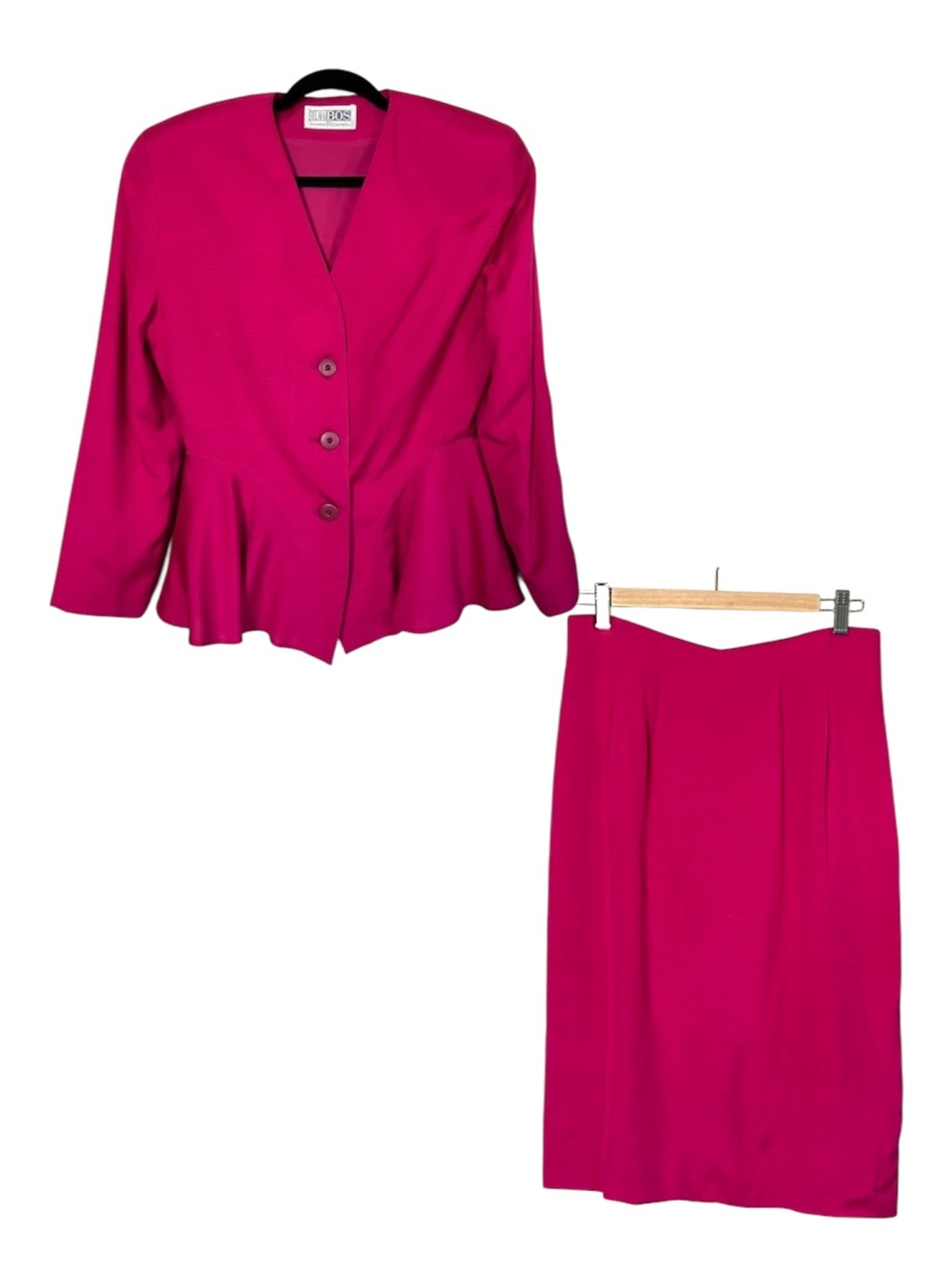 Vintage 80s blazer & Pencil Skirt set Selma Bos Canada pink peplum retro